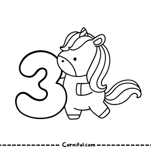 Unicorn Coloring Page with number 3