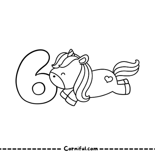 Unicorn Coloring Page with number 6