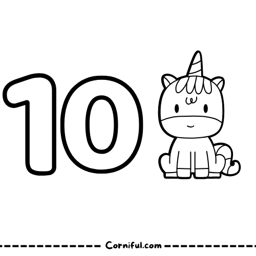 Unicorn Coloring Page with number 10