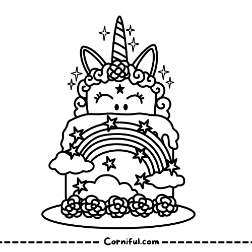 Unicorn Cake Coloring Page