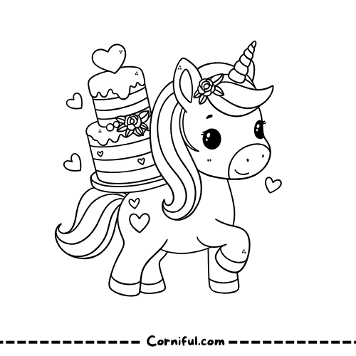 Unicorn Cake Coloring Page