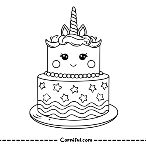 Unicorn Cake Coloring Page