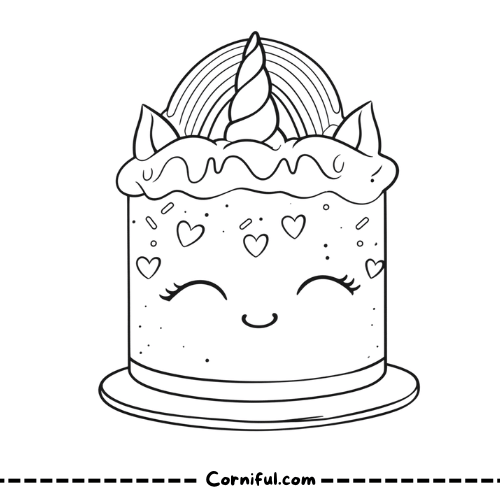 Unicorn Cake Coloring Page