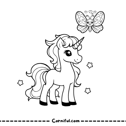 Butterfly and Unicorn Coloring Page