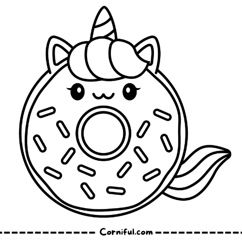 Unicorn Doughnut Coloring Page