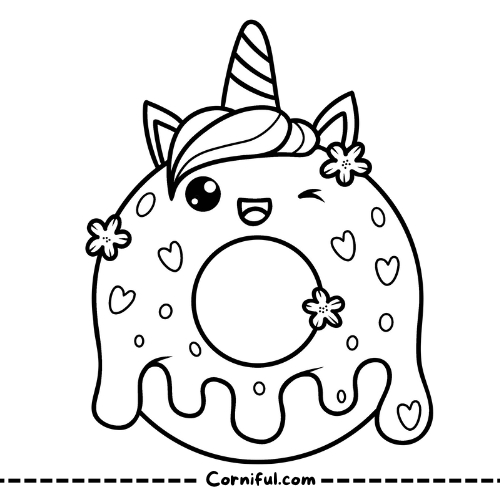 Unicorn Doughnut Coloring Page