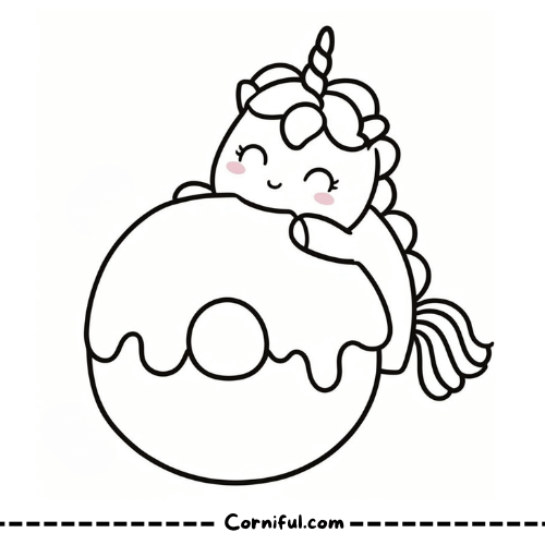 Unicorn Doughnut Coloring Page