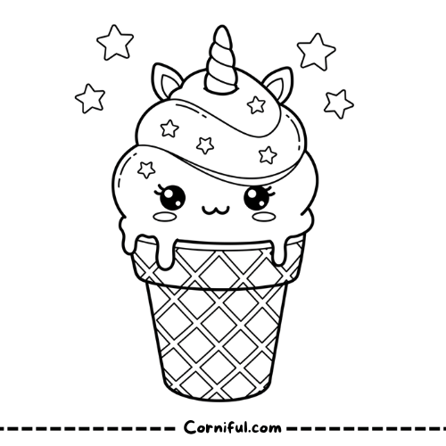 Unicorn Ice Cream Coloring Page