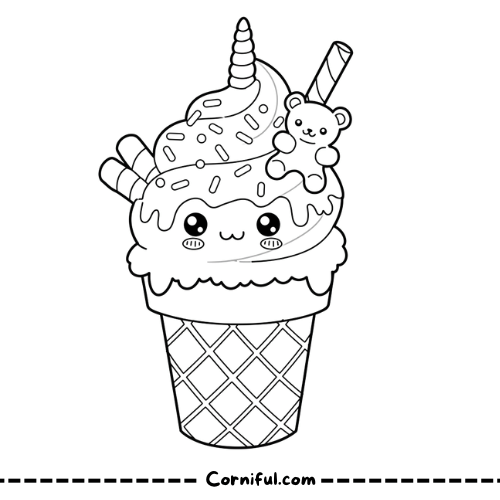 Unicorn Ice Cream Coloring Page