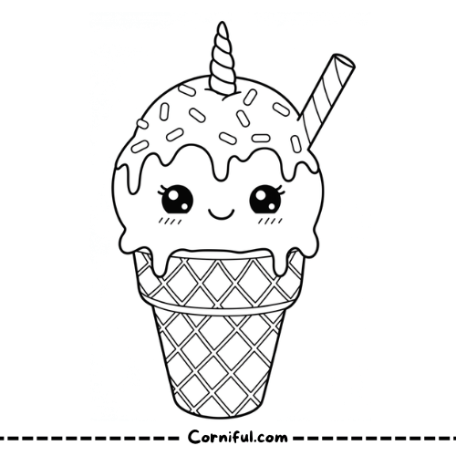 Unicorn Ice Cream Coloring Page
