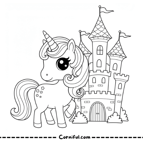 Unicorn and Castle Coloring Page