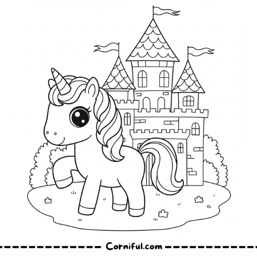 Unicorn and Castle Coloring Page